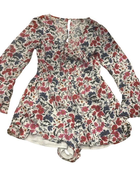 American eagle Dresses & Skirts - American eagle Size Medium (M) Floral Long Sleeve Miniromper Ivory Red Blue